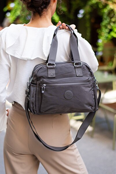 BLACK 4 zippered compartment women's hand and shoulder bag