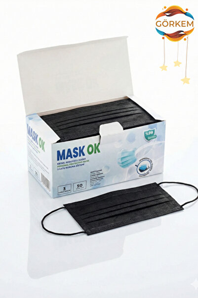 OEM MASK OK 50'li Siyah Cerrahi Maske - 3 Katlı Telli