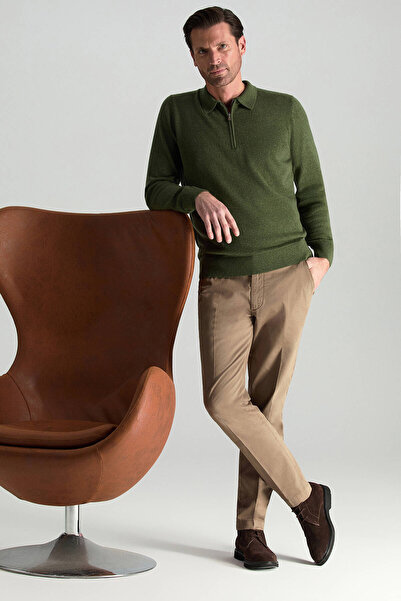 Hemington Lambswool Yünü Polo Yaka Yarım Fermuarlı Yeşil Triko Kazak