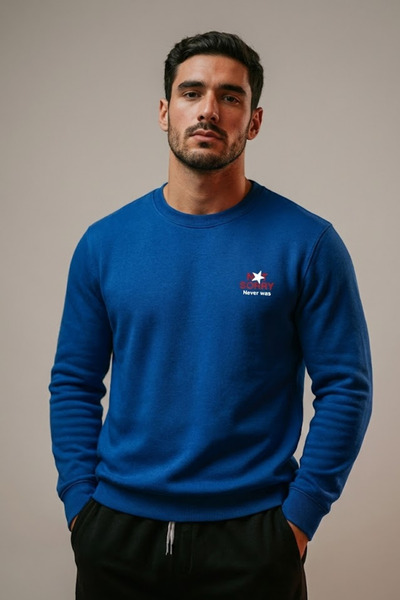 COMBİNE MİCHAİL Men's Blue Sweatshirt with Chest Text Print