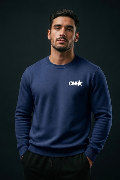 COMBİNE MİCHAİL Мъжка тъмносиня суитшърт с CMB принт на гърдите