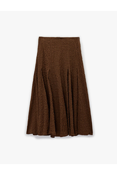 Koton Cotton Pleated Detailed Checkered Midi Skirt
