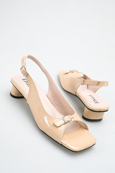 MALENTA Γυναικεία κοντά πέδιλα με τακούνι, από δερμάτινο λουστρίνι, με ανοιχτ...