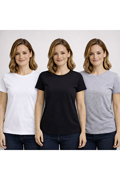 buğlem collection Γυναικείο μπλουζάκι 3 τεμαχίων σε συσκευασία, βασικό μονόχρ...