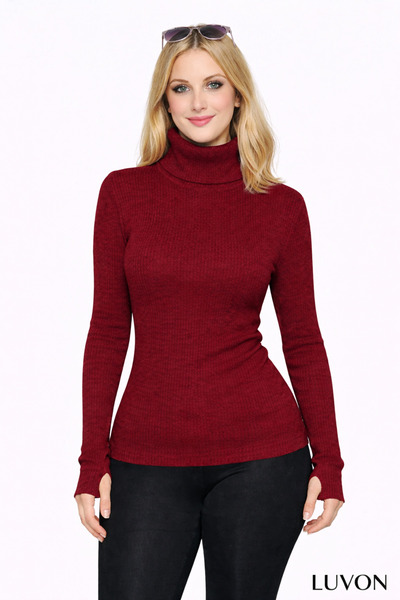 LUVON Burgundy Turtleneck Premium Savior Body Sweater with Finger Detail