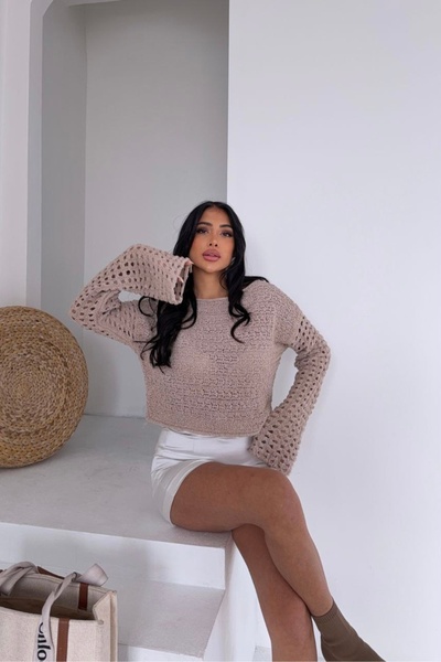 Auroveen Oversize Wide Collar Sleeve Hole Detailed Knitwear Sweater Av3585