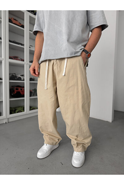 BYBASICMAN Μπεζ Παντελόνι Στόπερ Γκαμπαρντίν Φαρδύ C-6311