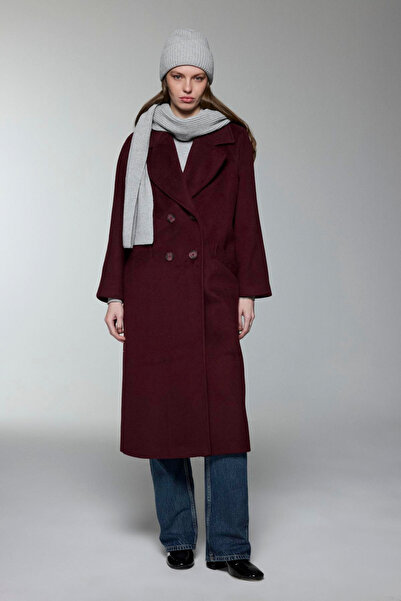 Zühre Double-Breasted Lapel Pocket Detailed Cashmere Plum Coat 13300