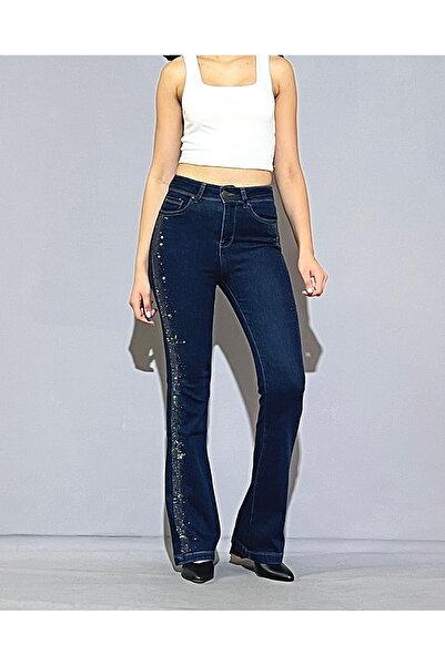 MYJEANSKOLİK TAŞLI YUKSEK BEL LIKRALI TAM BEDEN ISP PACA JEAN