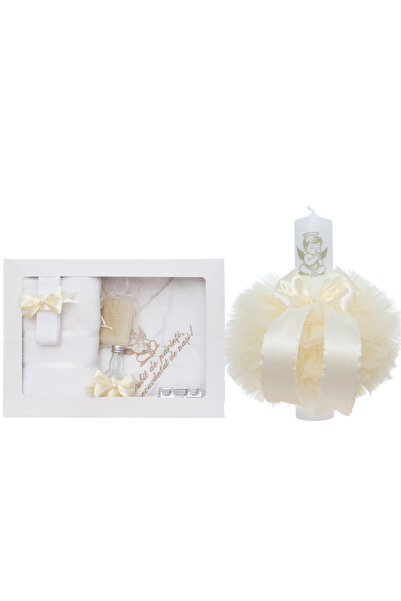 Recostore Set trusou botez cu ingeras, lumanare si trusou, Ivoire, 8 piese, R...