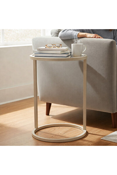 terndat طاولة خدمة دائرية بلون شمباني بسطح زجاجي شفاف