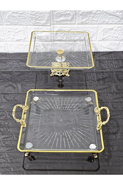 atabey home 2 Parça Döküm Ayaklı ve Kulplu Kare Sunumluk |Pasta–Kurabiye–Tatl...