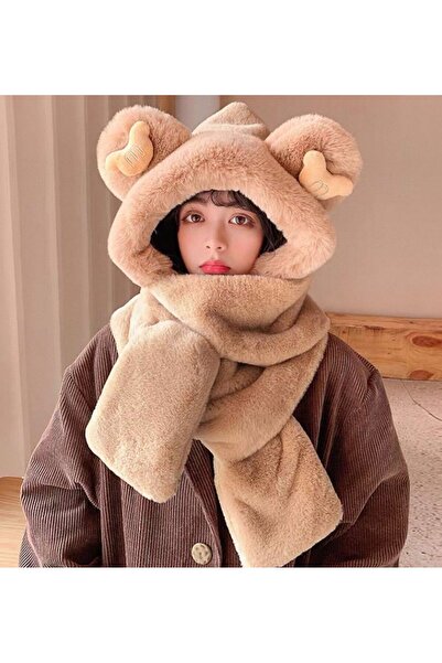 cmtgroup Hooded Plush Beanie Scarf with Ears Women's Welsoft Fleece Neck Coll...