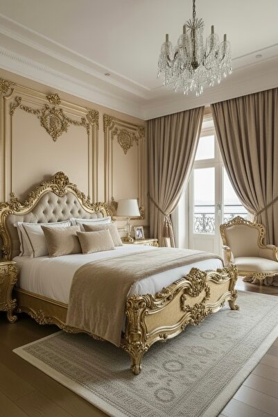 JACA 6'Lı Sağ-Sol Kadife Kumaş Fon Perde & Yatak Runner & İç Dolgulu Dikdörtg...