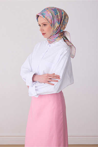 Belli Ροζ Πολύχρωμο Εθνοτικό Σχέδιο 100% Μεταξωτό Φουλάρι Twill 4304-80