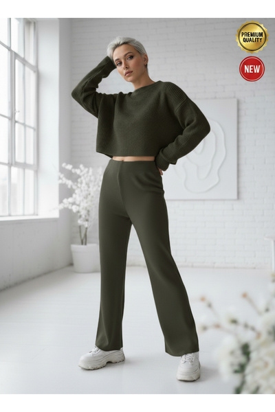 Teenage Millionaire Women's Khaki Green Knitwear Trousers Single Bottom S-M-L...