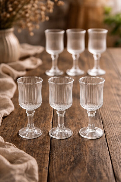 Evila Kahve Yanı Mini Su Bardağı 6’lı Cam Premium Lüx Set 50ml 11 cm – Ayaklı...