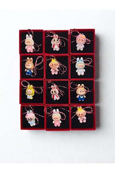 Floraria Luca set of 12 martisor brooches in red box with string - Model Labubu