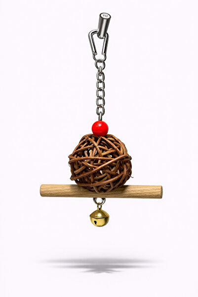 Papağanhane Kahverengi Hasır Toplu Tünekli Zilli Kuş Oyuncağı | Doğal Kafes A...