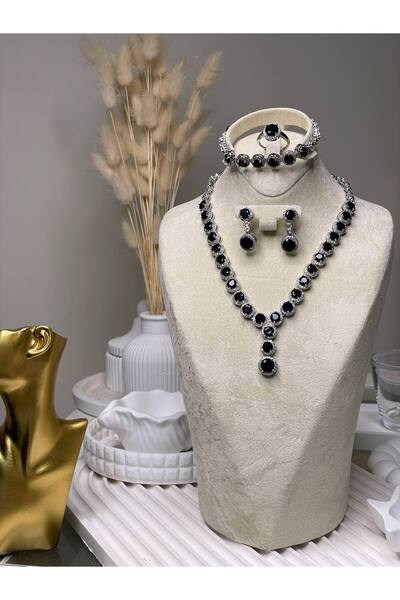 Luxiva Gümüş kaplama premium zirkon taşlı kolye bileklik küpe yüzük lüks geli...