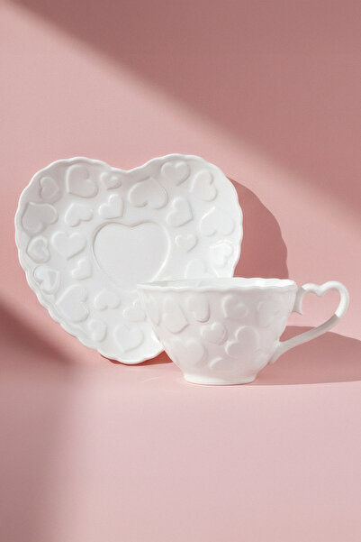 Karaca Pink Love Kahve Fincanı ve Tabağı Beyaz 100 ml