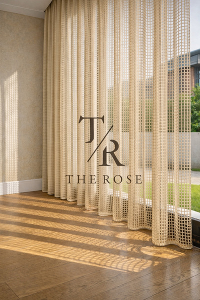 The Rose Beige Luxury Mesh Tulle Curtain with Extra Foam Cornice, Repairable ...