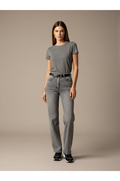 rimas Gray Belted Lycra Straight Cut Jeans