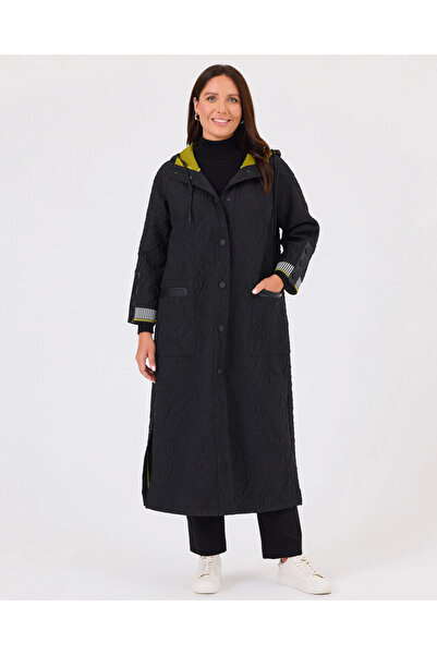 SEÇİL BÜYÜK BEDEN DESENLİ KAPÜŞONLU PARDESÜ