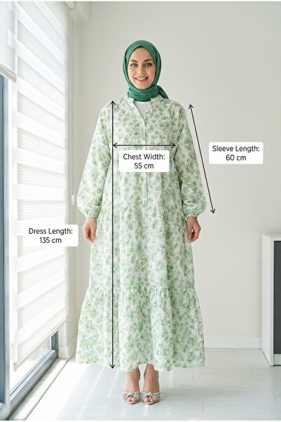 Kirazca Butik Women's Premium Modal Fabric Floral Patterned Long Hijab Dress