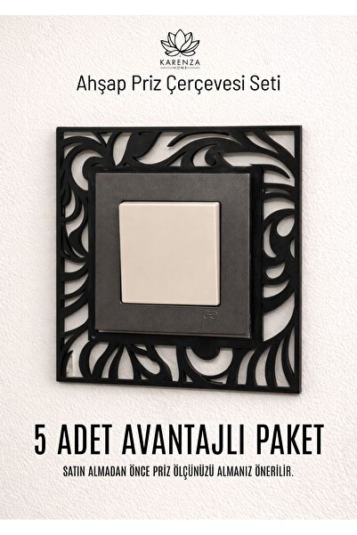 Karenza Home Dekoratif Desenli Priz Çerçevesi – Ahşap Duvar ve Priz Süsü Seti...