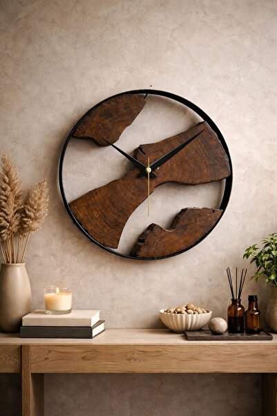 ODUNHERİF06 CEVİZ SAAT - METAL ÇERÇEVELİ CEVİZ SAAT - SAAT