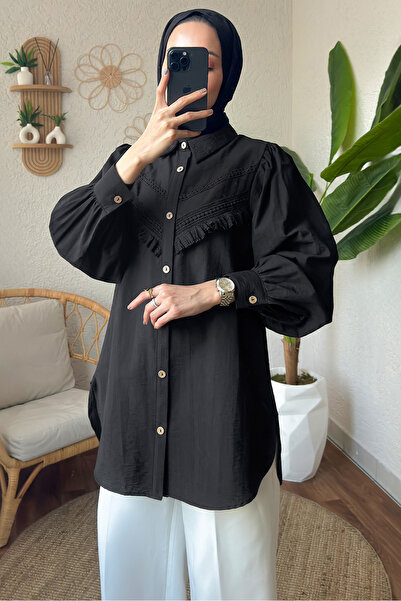 zenne Lace Detailed Shirt Black