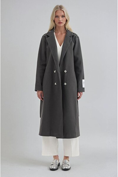 Lijuri Belted Cashmere Coat with Braided Shoulders and Cuff Detail on the Sle...