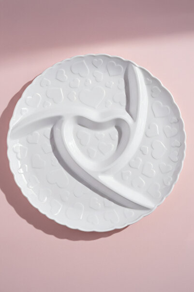 Karaca Pink Love Bölmeli Sunum Tabağı Beyaz 26 cm