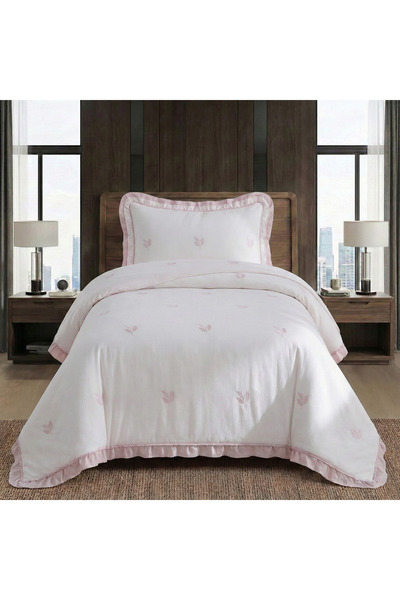 Nevore Home Perla Çiçek Desenli Tek Kişilik Yatak Örtüsü Seti 180x240 cm