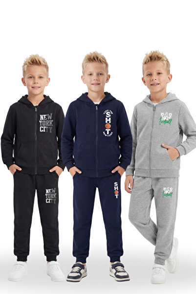 YA KO KİDS 3-Piece Zippered Boys' Tracksuit Set - 6 Pieces