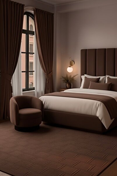 JACA 6'Lı Sağ-Sol Kadife Kumaş Fon Perde & Yatak Runner & İç Dolgulu Kare Dik...