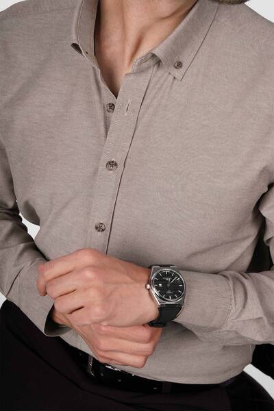 Etikmen Light Brown Collar Buttoned Premium Chambray Slimfit Men's Shirt