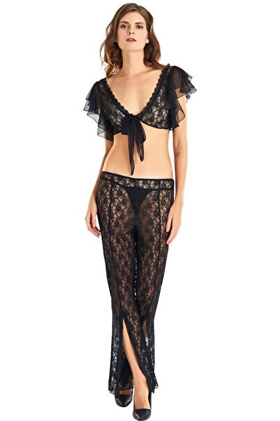 Redsaks 3 Piece Slit Pants and Tie-Up Top Lace Set