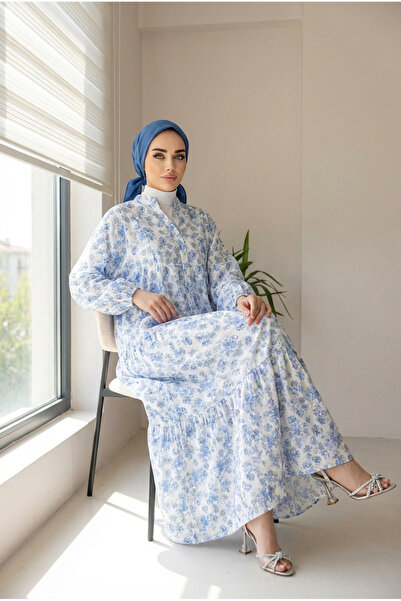 Kirazca Butik Women's Premium Modal Fabric Floral Patterned Long Hijab Dress
