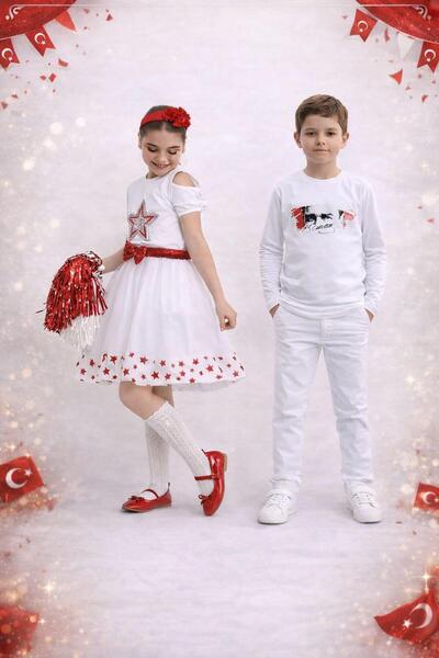 YSN 23 Nisan Erkek Kız Çocuk Gösteri Kıyafeti T-shirt Etek Pantolon Takım 2336