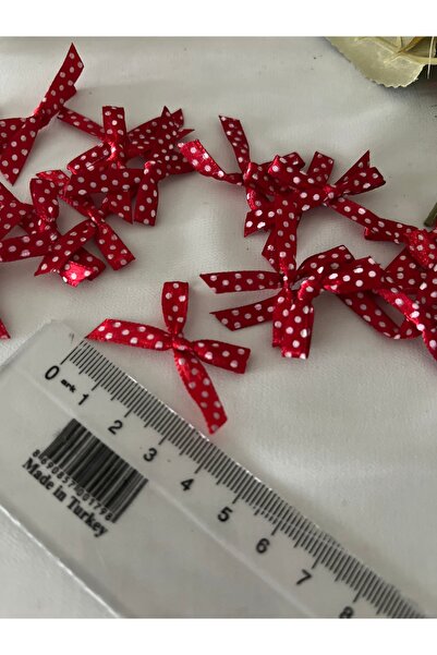 partici dükkanı Mini Ready-Made Bow - Polka Dot Bow - Red Background with Whi...