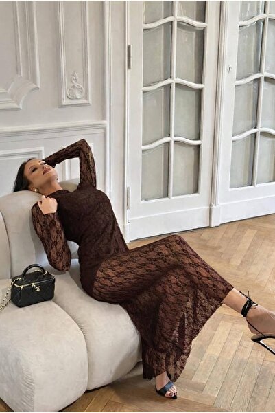 Pulli Collection Black Transparent Lace Detailed Long Evening Dress