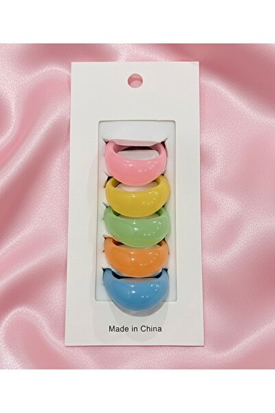 EFSU BİJUTERİ 5'li Set Renkli Akrilik Yüzük Kombini - Y2K Vintage Şık Yüzük Seti