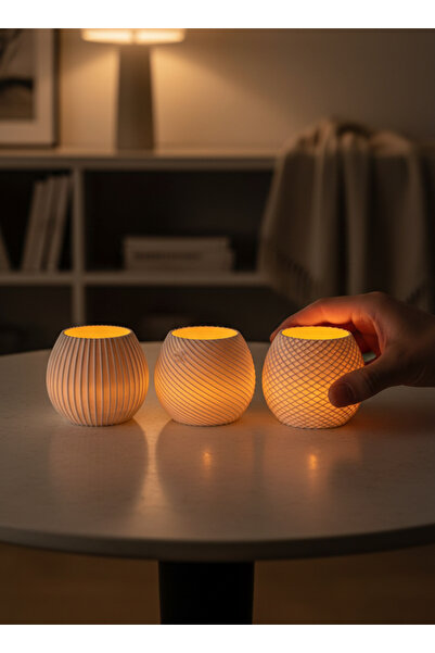 Puzimo Modern Desenli LED’li Dekoratif Atmosfer Lambası 3’lü Set – Masaüstü Ş...