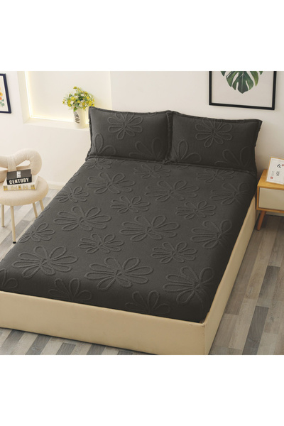 FIONNA.RO Cocolino Embossed Flowers Duvet Cover 180x200cm - Black