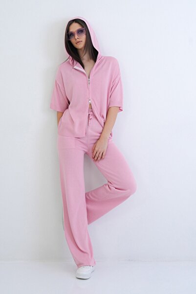 Trend Alaçatı Stili Women's pink reversible zippered mercerized blouse and pa...