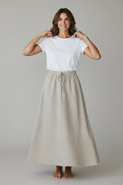 ECE GİYİM Women's Cotton Sports Skirt with Elastic Waist and Pockets, Cotton Gabardine Skirt