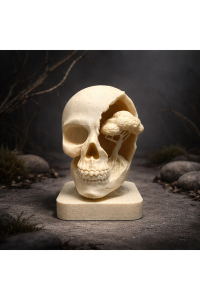 Frostblack Dekoratif Kafatası Biblo – Ağaç Detaylı Modern Heykel, Masa Üstü E...