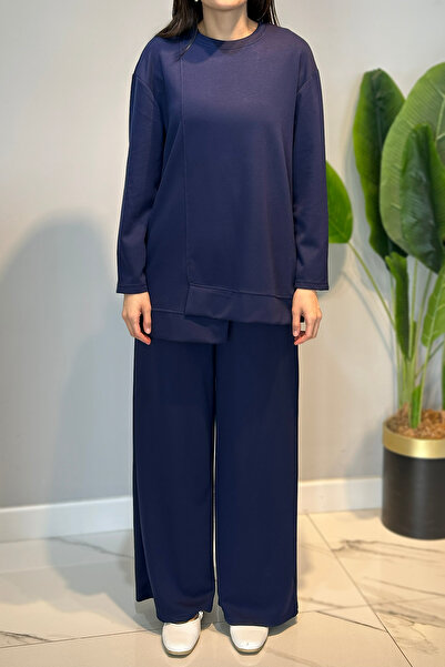 Lale Butik Cotton Tunic Loose-Fit Trousers Set 02 Navy Blue
